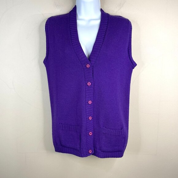 Vintage Womens Preppy Twee Granny Sweater Vest Medium Purple Ivy League Bright - Picture 1 of 10